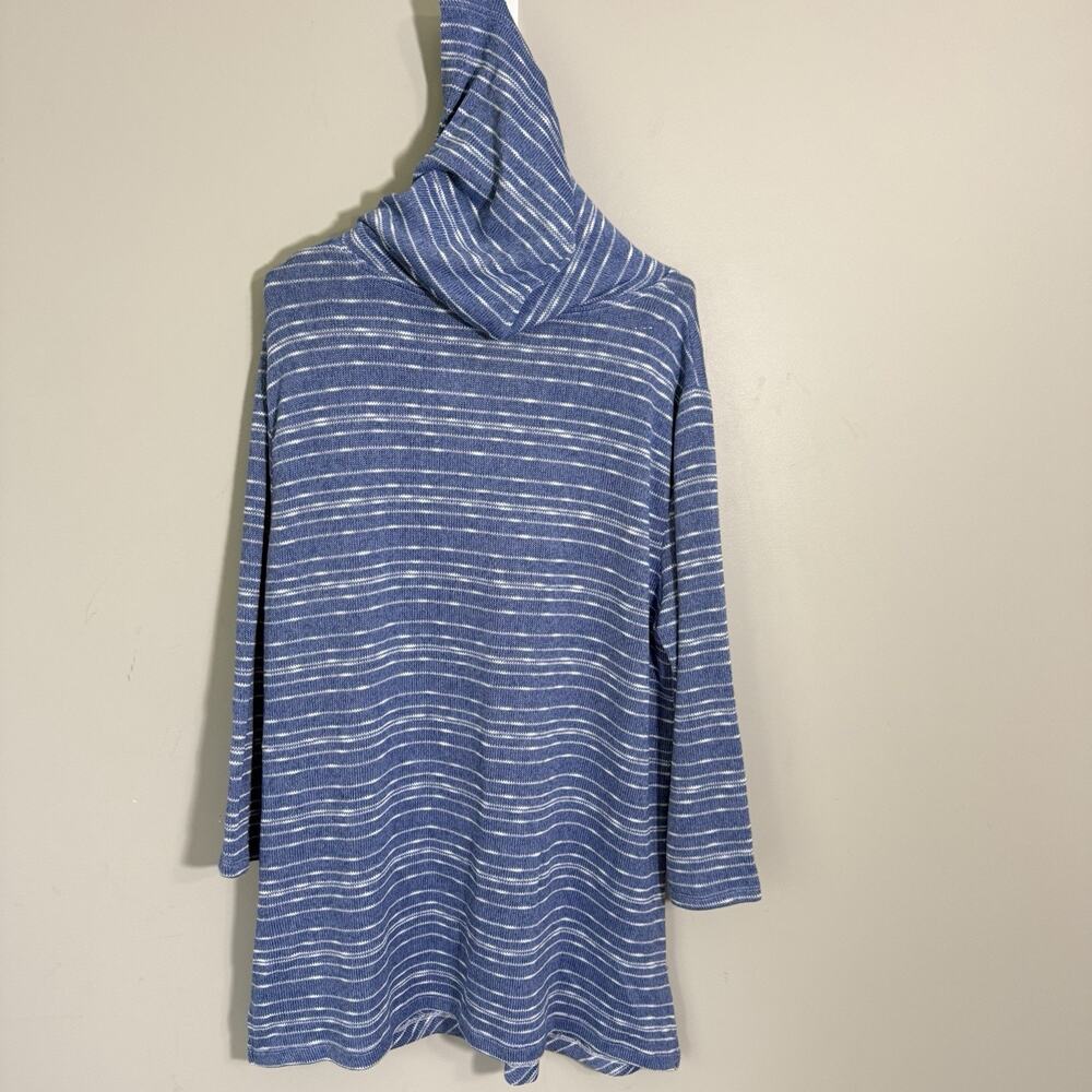 Chicos Top Size 3 US XL Blue Soft 3/4 Sleeves Hooded Tunic Striped New - Picture 4 of 5